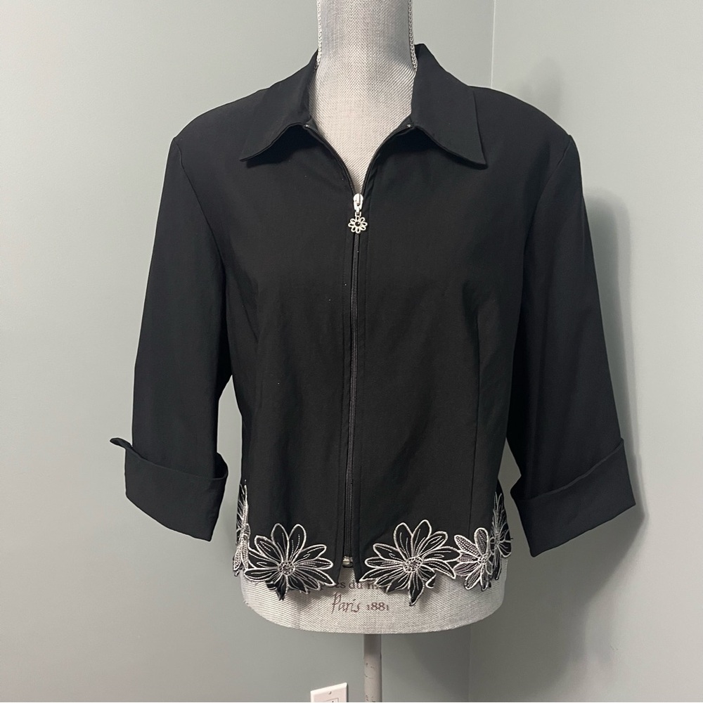 Joseph Ribkoff Black Floral Embroidered Blazer